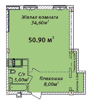1-комнатная 50.9 м² в ЖК Дом на Осипова от застройщика, Одесса