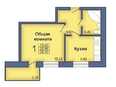 1-кімнатна 34.18 м² в ЖК на вул. Героїв Сталінграда, 4 від забудовника, Полтава