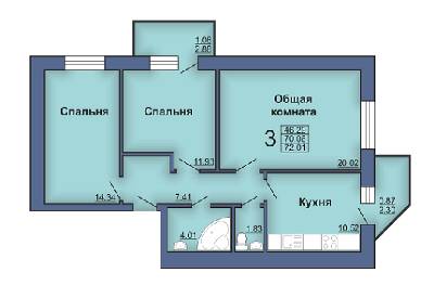 3-комнатная 72.01 м² в ЖК на ул. Героев Сталинграда, 4 от застройщика, Полтава
