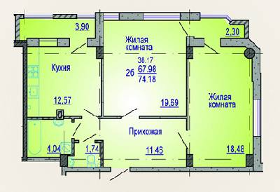 2-комнатная 74.18 м² в ЖК Виктория от застройщика, Харьков