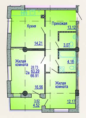 2-комнатная 66.91 м² в ЖК Виктория от застройщика, Харьков