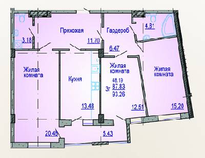 3-кімнатна 93.26 м² в ЖК Вікторія від забудовника, Харків