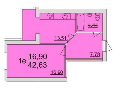 1-комнатная 42.63 м² в ЖК Прованс от застройщика, с. Агрономичное