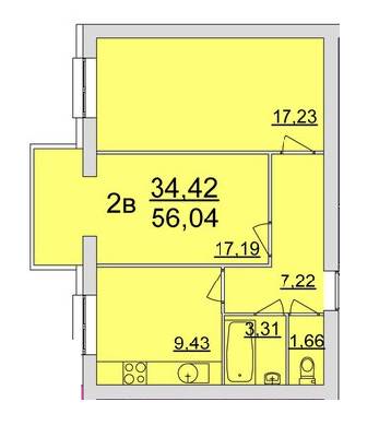 2-комнатная 56.04 м² в ЖК Прованс от застройщика, с. Агрономичное