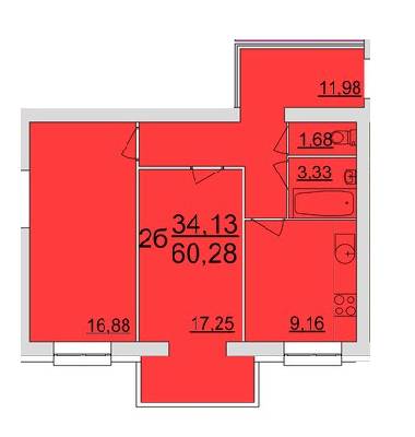 2-комнатная 60.28 м² в ЖК Прованс от застройщика, с. Агрономичное
