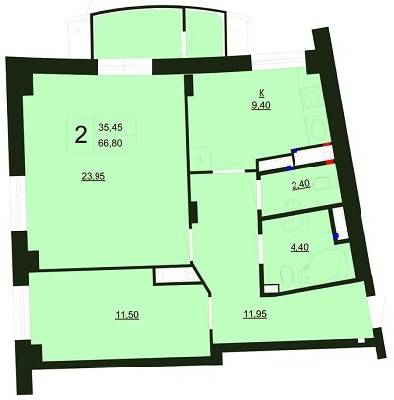 2-комнатная 66.8 м² в ЖК Park Tower от застройщика, Винница