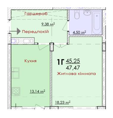 1-кімнатна 47.47 м² в ЖК White House від забудовника, Львів