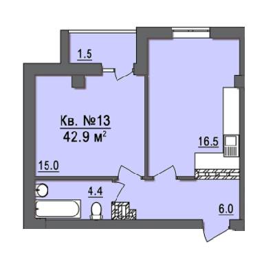 1-комнатная 42.9 м² в ЖК Дом на Запорожской от застройщика, Одесса