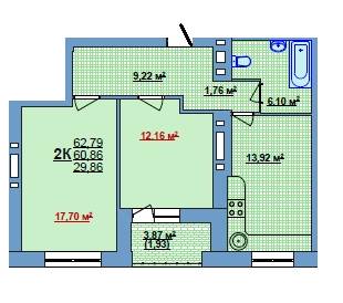 2-комнатная 62.79 м² в ЖК на ул. Илюши Кулика, 143А от 10 950 грн/м², Херсон