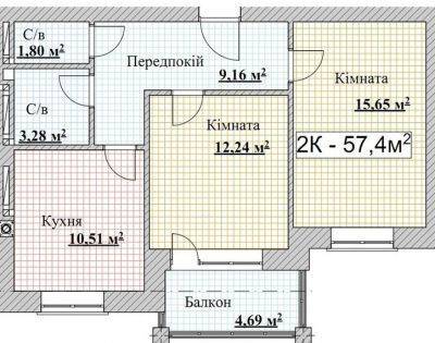 2-комнатная 57.4 м² в ЖК Минеральный 39 от 11 620 грн/м², г. Ирпень