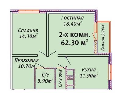 2-комнатная 62.3 м² в ЖК Альтаир от застройщика, Одесса