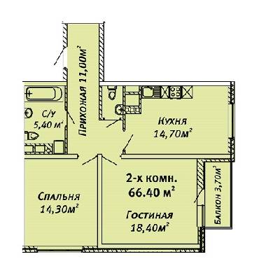 2-комнатная 66.4 м² в ЖК Альтаир от застройщика, Одесса