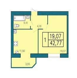 1-комнатная 42.77 м² в ЖК Уютный от застройщика, Хмельницкий
