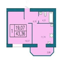 1-комнатная 43.36 м² в ЖК Уютный от застройщика, Хмельницкий