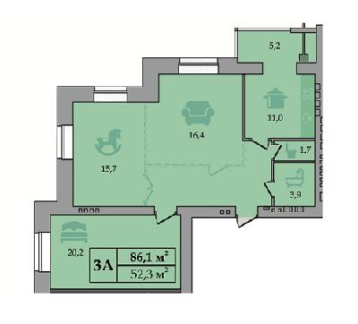 3-комнатная 86.1 м² в ЖК Счастливый от 14 500 грн/м², Днепр