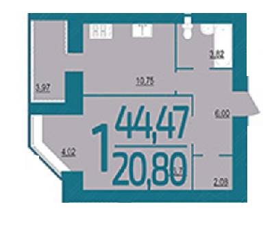 1-комнатная 44.47 м² в ЖК Левада от 10 300 грн/м², Хмельницкий