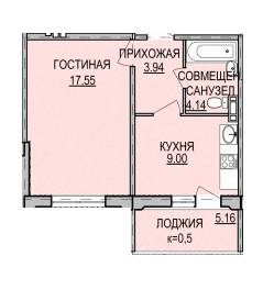 1-комнатная 37.21 м² в ЖК на ул. Дагаева, 5 от застройщика, пгт Песочин