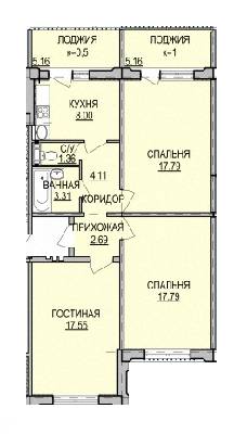 3-комнатная 80.34 м² в ЖК на ул. Дагаева, 5 от застройщика, пгт Песочин