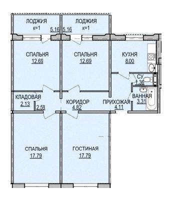 5+ комнат 97.59 м² в ЖК на ул. Дагаева, 5 от застройщика, пгт Песочин