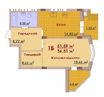 1-комнатная 56.91 м² в ЖК Веселка от застройщика, Львов