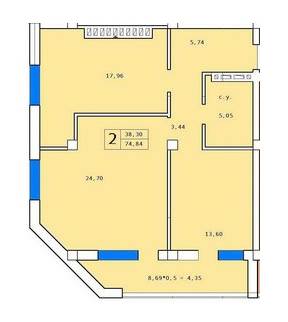 2-комнатная 74.84 м² в ЖК English house от 25 600 грн/м², с. Крыжановка