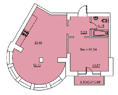 1-кімнатна 61.55 м² в ЖК Palais Royal (Зелений Мис) від 30 890 грн/м², с. Крижанівка
