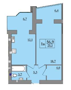 1-комнатная 56.9 м² в ЖК Атлант от застройщика, Днепр