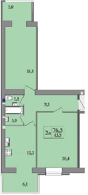 2-комнатная 76.5 м² в ЖК Атлант от застройщика, Днепр
