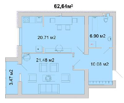 1-комнатная 62.64 м² в ЖМ Радуга от 11 800 грн/м², Винница