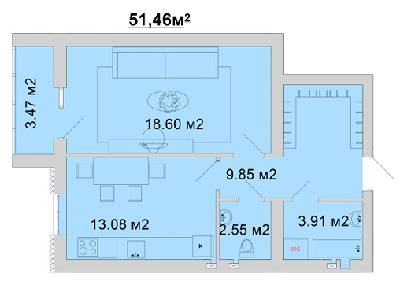1-комнатная 51.46 м² в ЖМ Радуга от 11 800 грн/м², Винница