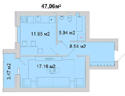 1-комнатная 47.06 м² в ЖМ Радуга от 11 800 грн/м², Винница