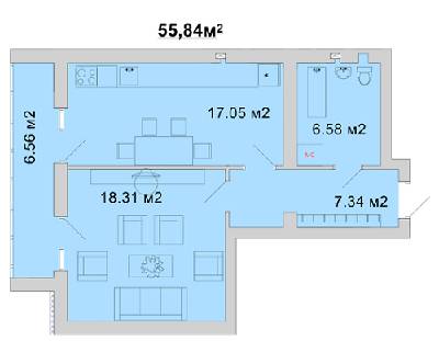 1-комнатная 55.84 м² в ЖМ Радуга от 11 800 грн/м², Винница
