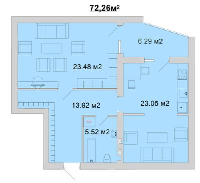 1-комнатная 72.26 м² в ЖМ Радуга от 11 800 грн/м², Винница