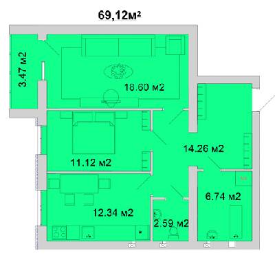 2-комнатная 69.12 м² в ЖМ Радуга от 11 800 грн/м², Винница