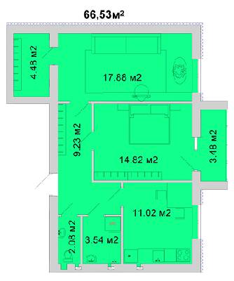 2-комнатная 66.53 м² в ЖМ Радуга от 11 800 грн/м², Винница
