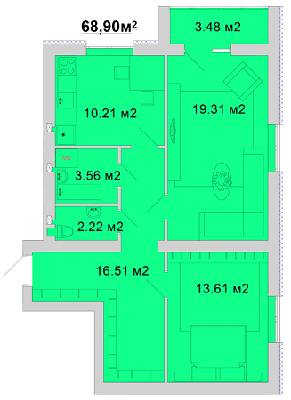 2-комнатная 68.9 м² в ЖМ Радуга от 11 800 грн/м², Винница