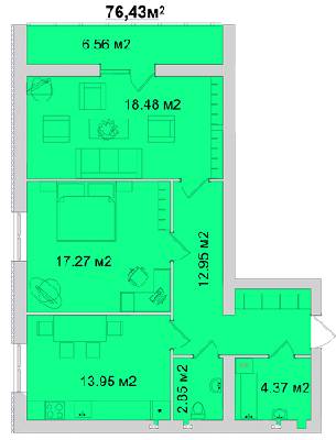 2-комнатная 76.43 м² в ЖМ Радуга от 11 800 грн/м², Винница