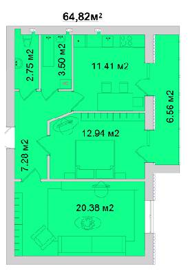 2-комнатная 64.82 м² в ЖМ Радуга от 11 800 грн/м², Винница