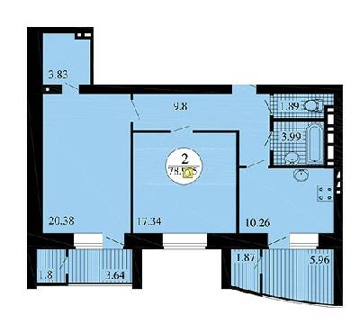 2-комнатная 78.95 м² в ЖК Городок от 13 900 грн/м², с. Софиевская Борщаговка