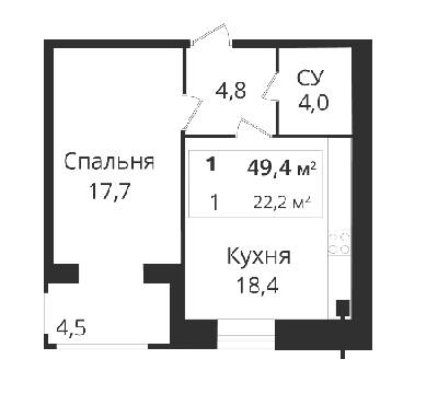 1-комнатная 49.4 м² в ЖК SokolovSky от 13 100 грн/м², Днепр