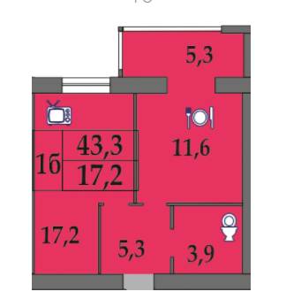 1-комнатная 43.3 м² в ЖК Семейный от застройщика, г. Каменец-Подольский