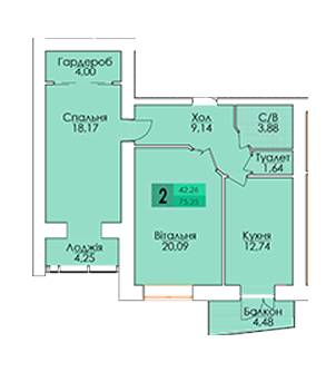 2-комнатная 75.25 м² в ЖК Жемчужина Проскурова от 13 400 грн/м², Хмельницкий