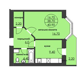 1-комнатная 40.9 м² в ЖК Нова оселя плюс от 7 560 грн/м², г. Надворная
