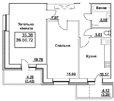 2-комнатная 66.72 м² в ЖК на ул. Кондратьева, 132/1, 132/2, 132/3 от застройщика, Сумы