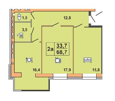 2-кімнатна 68.7 м² в ЖК Сімейний від забудовника, Черкаси