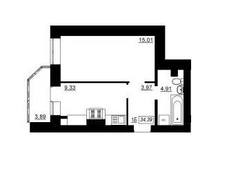 1-комнатная 34.39 м² в ЖК Гармонія от 18 450 грн/м², г. Умань
