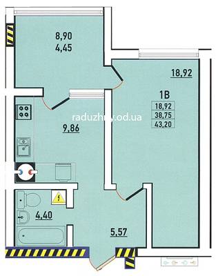 1-кімнатна 43.2 м² в ЖК Райдужний від 16 350 грн/м², Одеса