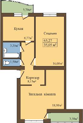 2-комнатная 63.27 м² в ЖК Садовый от застройщика, пгт Попельня