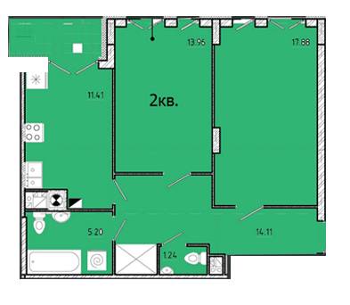 2-комнатная 68.29 м² в ЖК Shuttle от застройщика, г. Дубляны