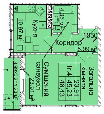 1-комнатная 46.43 м² в ЖК на ул. Сахарова / ул. Бойковская от 23 710 грн/м², Львов